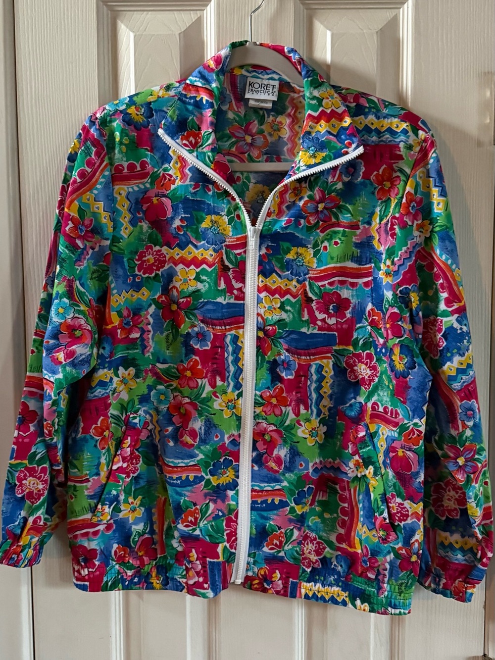 Vintage Koret Floral Windbreaker Jacket Retro 80s 90s Multicolor Zip Up Sz S - Picture 2 of 8